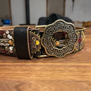 Lucky Brand Brown Leather Embroidered Belt